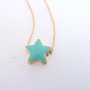 Aqua Star Necklace, Dainty Star Nec..