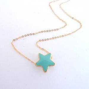 Aqua Star Necklace, Dainty Star Nec..