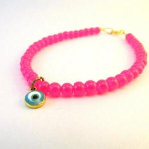 Pink Bracelet, Evil Eye Bracelet, Pink Flambe..