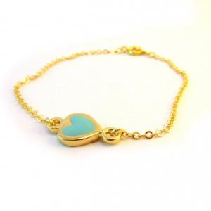 Blue Heart Bracelet, Dainty Gold Bracelet, Gold..