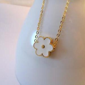 Dainty Flower Necklace, White Flower Necklace,..
