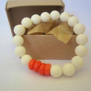 White Coral Bracelet, Elastic Beaded Bracelet,..