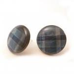 Blue Plaid Button Earrings , Synthetic Button..