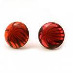 Red Black Button Earrings , Palm Tree Pattern,..