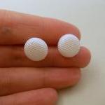 White Button Earrings , Synthetic Button Jewelry,..