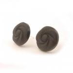 Black Flower Button Earrings, Synthetic Button..