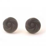 Black Flower Button Earrings, Synthetic Button..