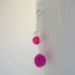 Pink Drop Felted Earrings, Fucshia Dangle..