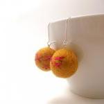 Yellow Felted Earrings, Embroidered Mustard Yellow..