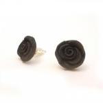 Black Rose Earrings, Post Earrings, Synthetic..