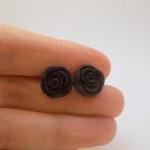 Black Rose Earrings, Post Earrings, Synthetic..