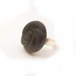 Black Flower Button Ring , Button Jewelry, Large..