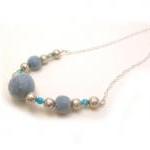 Blue Silver Beaded Chain Necklace, Felted Jewelry,..