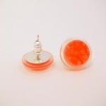 Neon Orange Button Earrings , Synthetic Button..