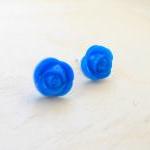 Rose Earring Studs, Blue Rose Post Earrings, Tiny..