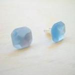 Blue Earring Posts , Light Blue Tiny Cube Earrings..