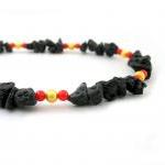 Coral Lava Necklace, Black Gold Necklace, Gemstone..