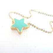 Aqua Star Necklace, Dainty Star Necklace, Turquoise Tiny star Jewelry, Double Sided Star Jewelry, Bridesmaid Necklace, Gold Enamel Star