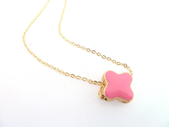 Pink Cross Necklace, Tiny Cross Necklace, Dainty Gold Necklace, Enamel Cross Necklace, Pink Bridal Jewelry,bridesmaid Gift,layering Necklace