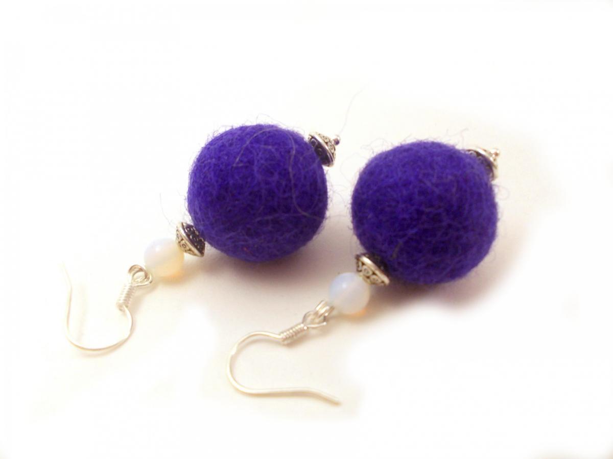 Purple Felted Beaded Earrings, Felted Jewelry , Dangle Earrings, Large