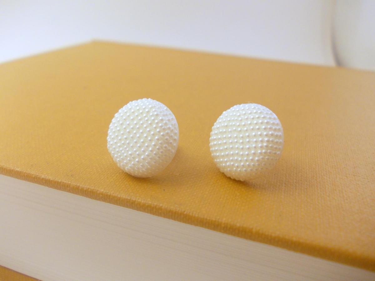 White Button Earrings , Synthetic Button Jewelry, White Ivory Bridal Earrings, Under 20