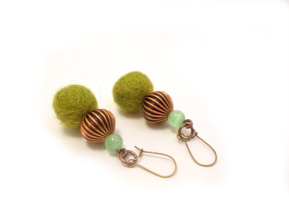Green Copper Beaded Earrings