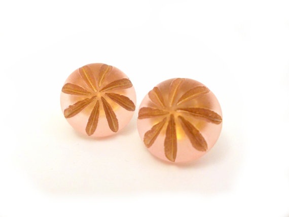 Pink Gold Margarita Earrings, Post Earrings, Floral Button Jewelry, Synthetic Button, Under 20