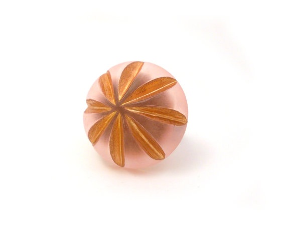 Pink Gold Margarita Ring, Floral Button Jewelry, Adjustable Copper Ring, Large Synthetic Button, Under 50