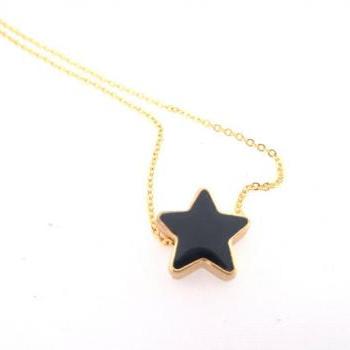 Black Star Necklace, Gold Dainty Necklace, Tiny Star Necklace, Enamel Star Necklace, Double Sided Star Jewelry, Layering Modern necklace