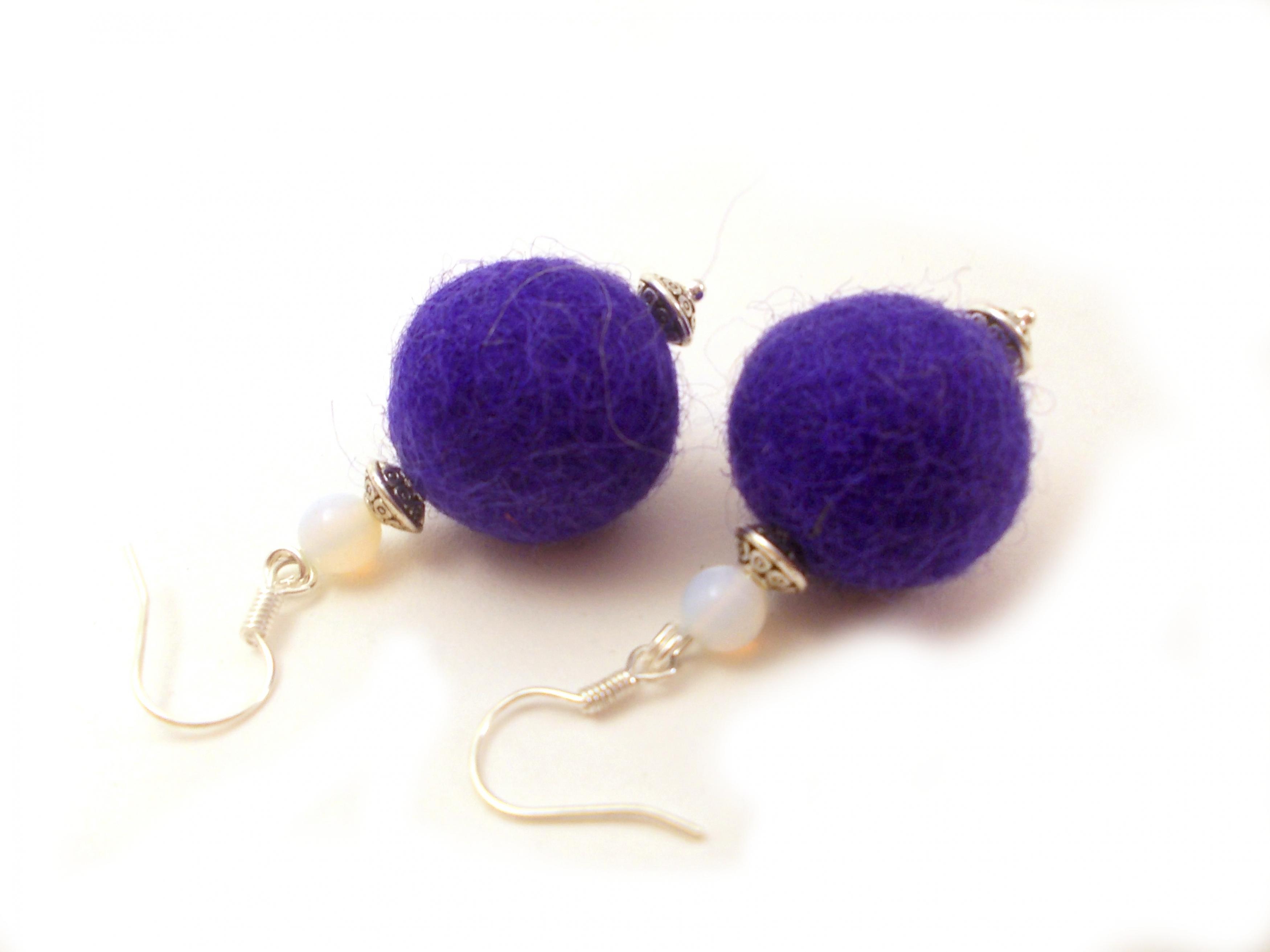 Purple Felted Beaded Earrings, Felted Jewelry , Dangle Earrings, Large